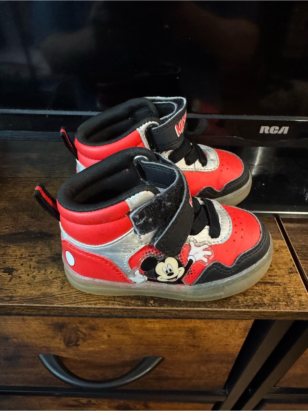 Disney Mickey Mouse Red Black & Silver Light-Up High-Top Sneakers